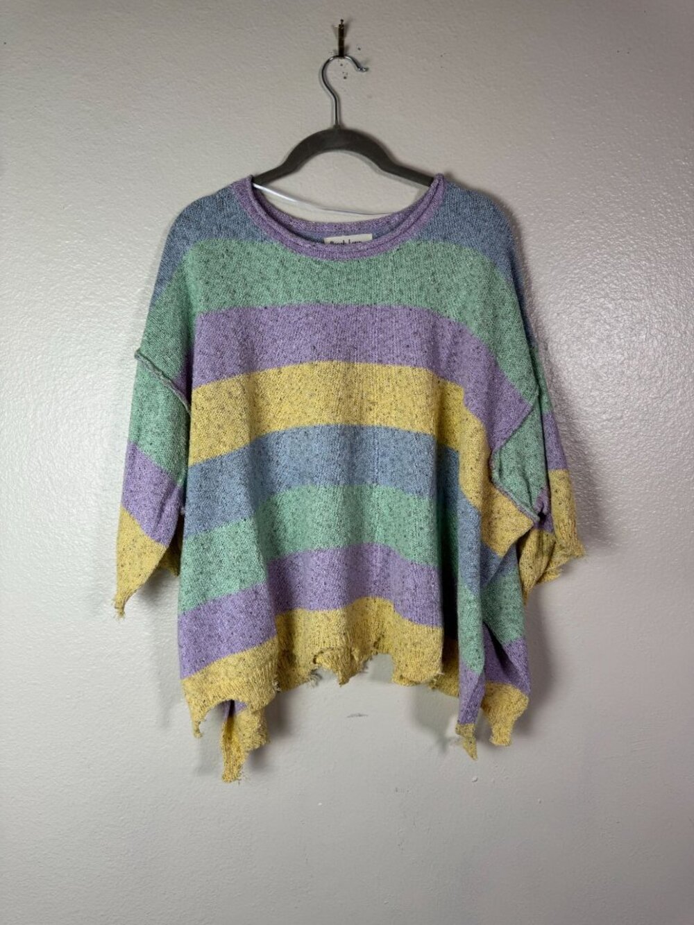 Peach Love California Distressed Pastel Striped Sweater Women size Large Hippie
